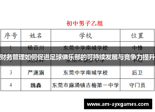 财务管理如何促进足球俱乐部的可持续发展与竞争力提升